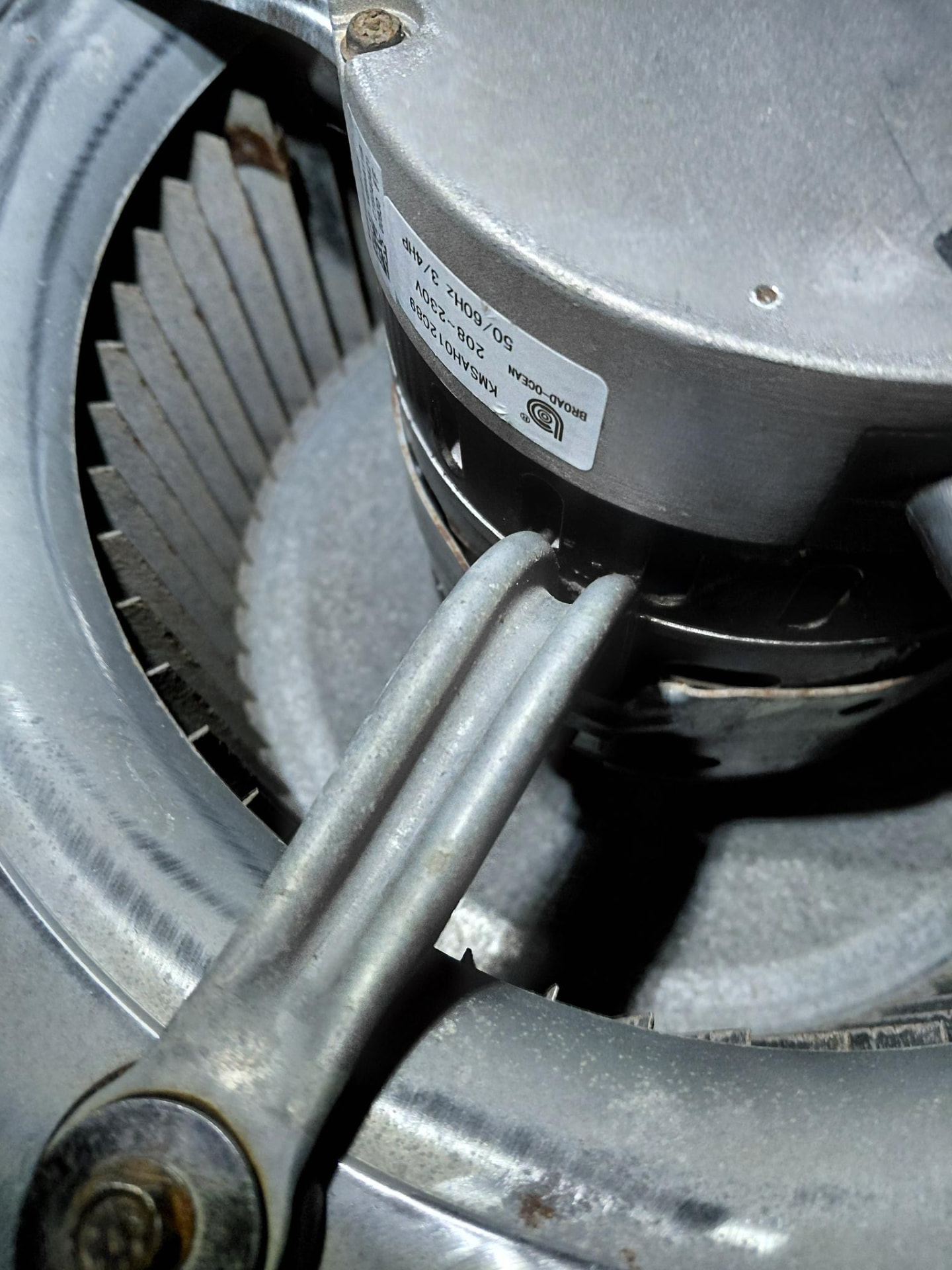Blower motor and wheel assembly documented on site.