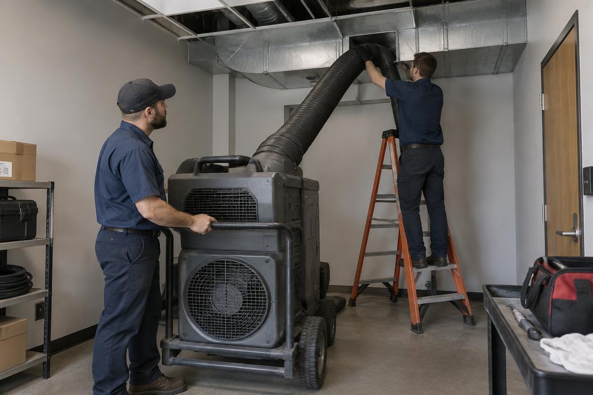 Small office interior with ceiling HVAC vents